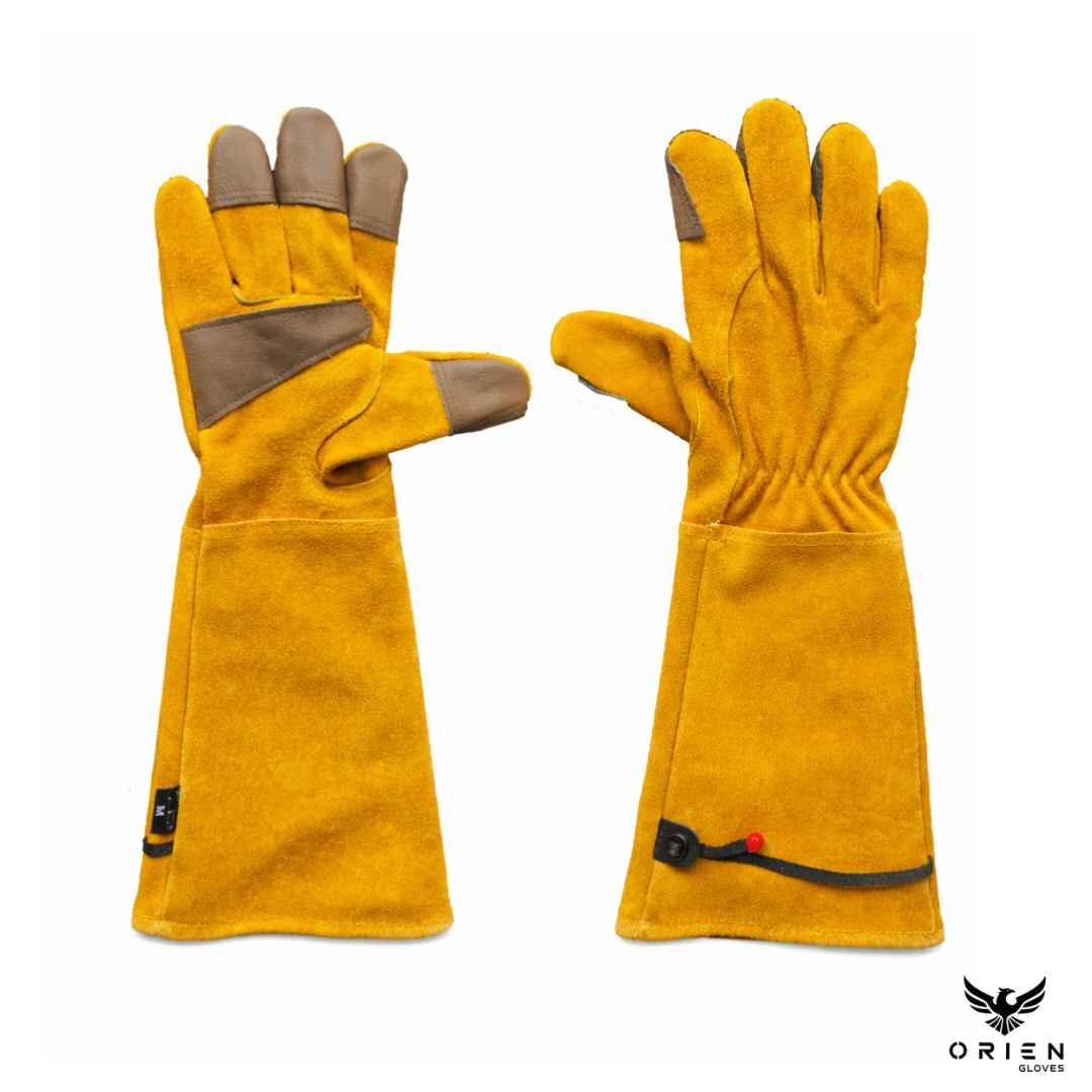 Gardening leather work gloves with ginger tips